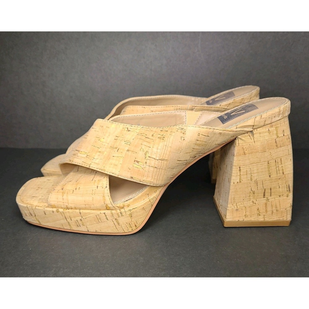 Dolce Vita Boscoe Cork Platform Block Heel Mule Sandal Crossover Strap Size 8